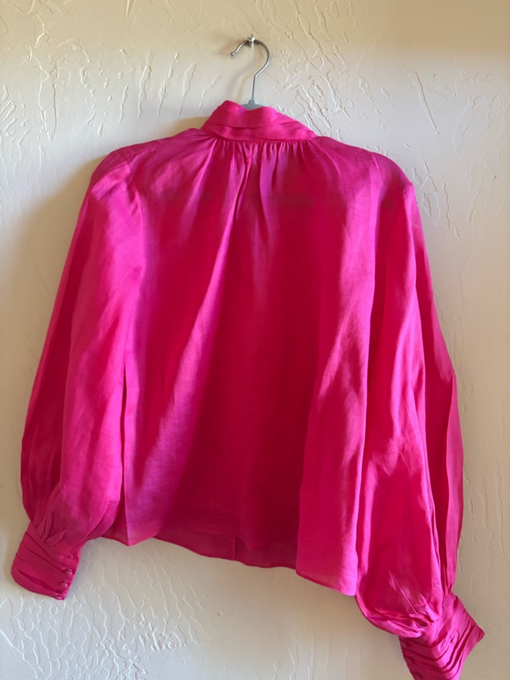 Women's Hot Pink Long-Sleeve Gathered Yoke Blouse